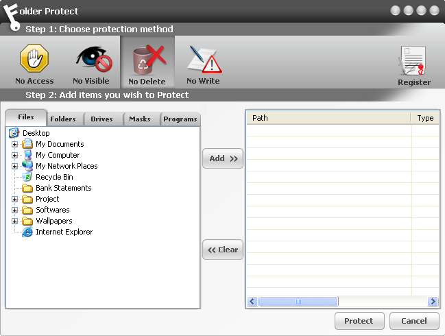 Folder protect, Security Software, Privacy Software Screenshot