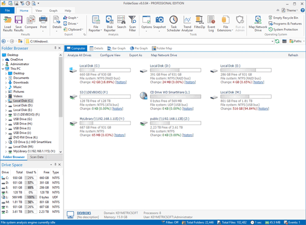 FolderSizes Professional Edition, Hard Drive Software Screenshot