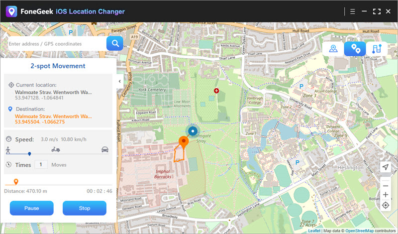 FoneGeek iOS Location Changer, Other Utilities Software Screenshot