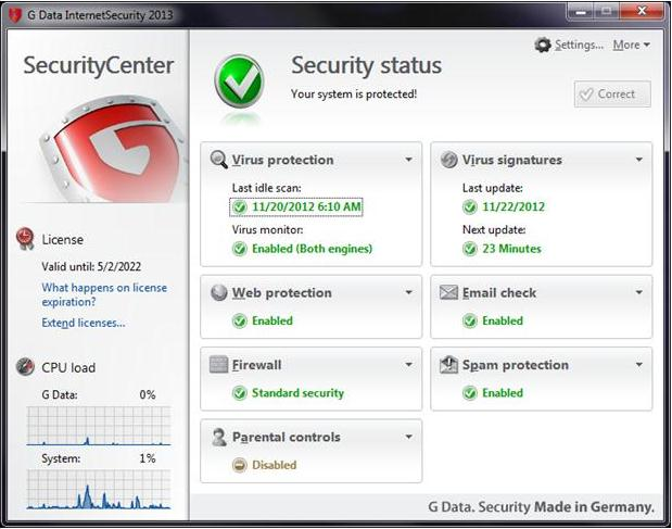 G Data InternetSecurity 2014 Screenshot