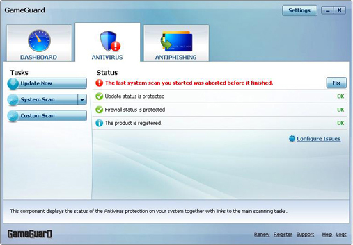 GameGuard Anti-Virus Software, Antivirus Software Screenshot
