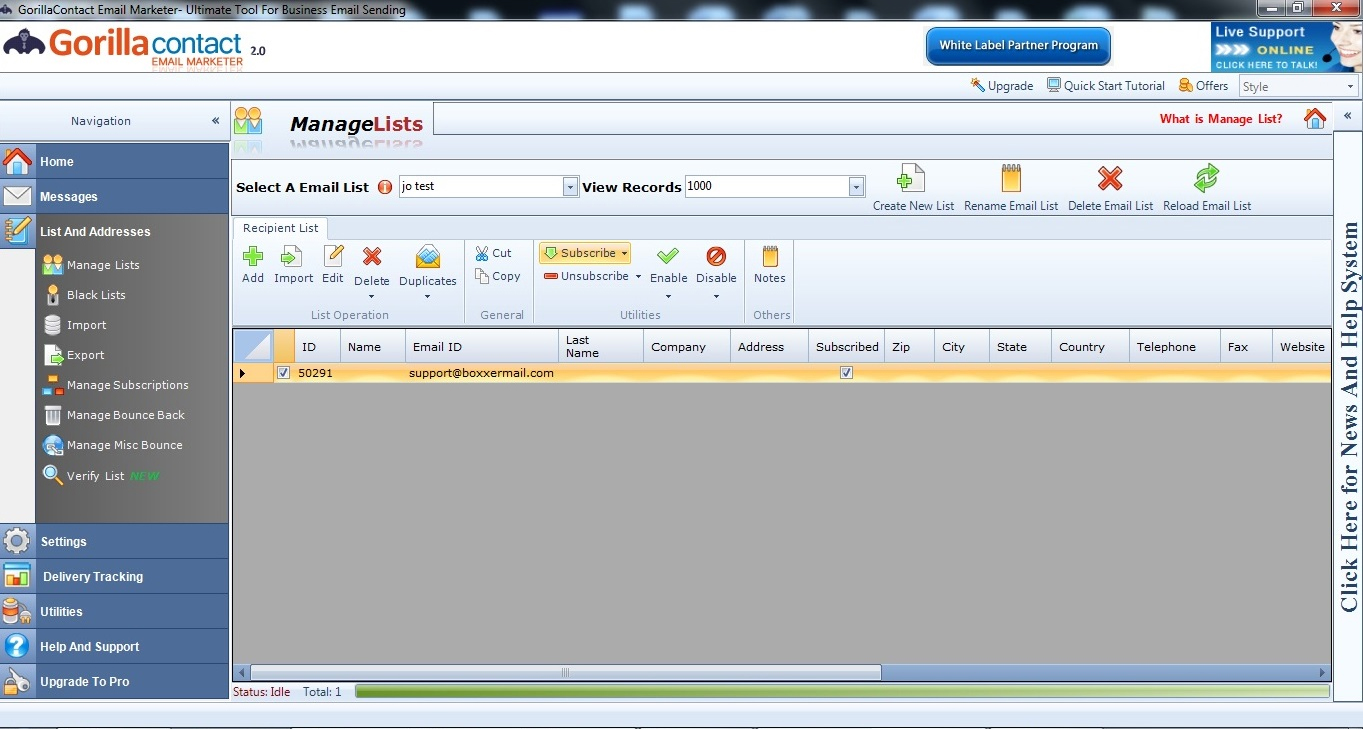GorillaContact White Label Email Marketing Software, Internet Software Screenshot