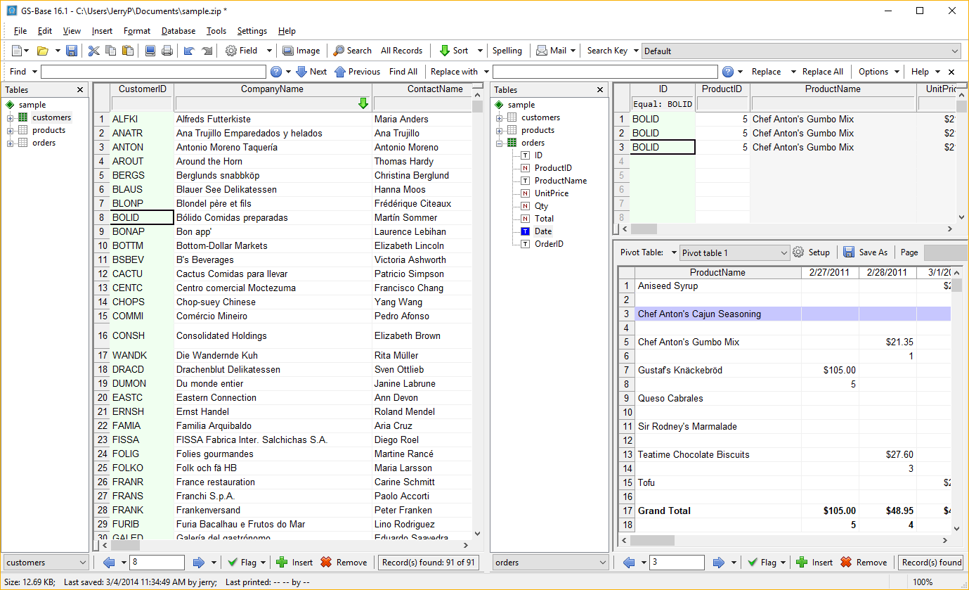 GS-Base, Database Management Software Screenshot