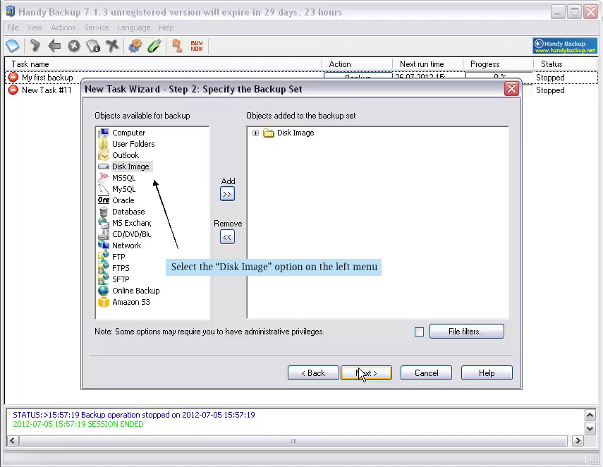 Backup and Restore Software, Handy Backup Home Professional Screenshot