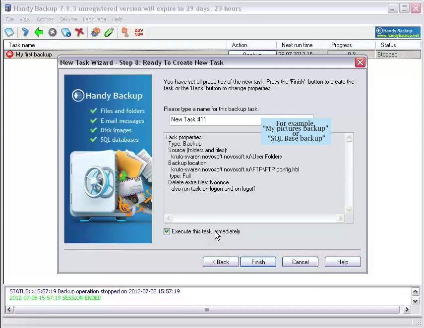 Handy Backup Home Professional, Security Software Screenshot