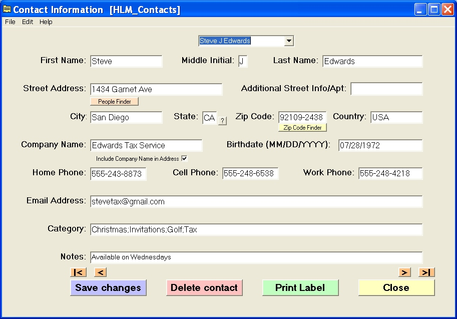 Handy Label Maker, Contact Management Software Screenshot