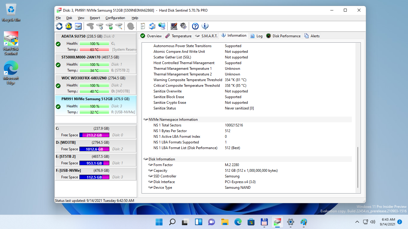 Hard Drive Software, Hard Disk Sentinel Professional Screenshot