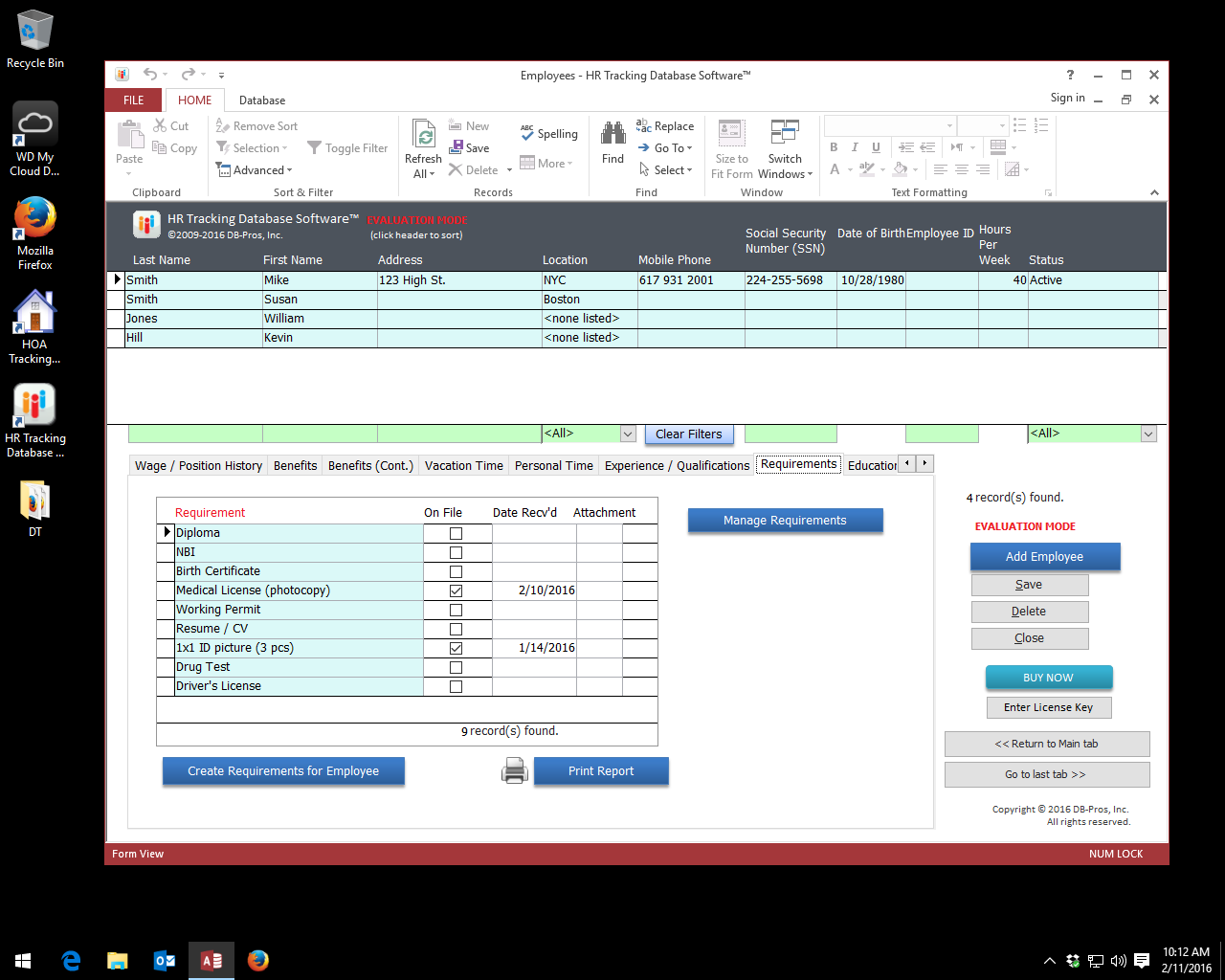 HR Tracking Database Software Screenshot