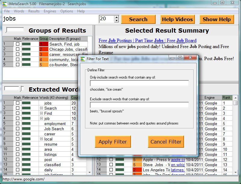 Web Research Software, iMetaSearch Pro Screenshot