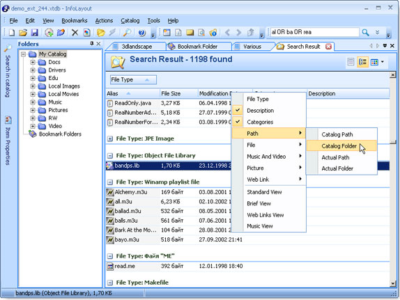Cataloging Software, InfoLayout Screenshot