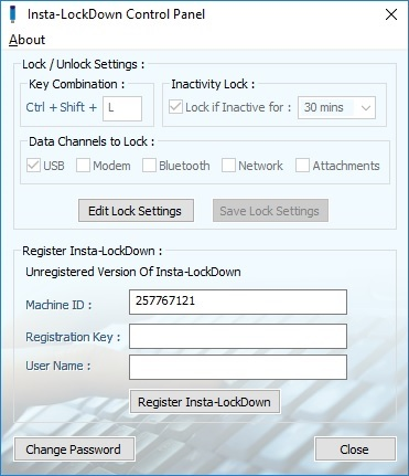 Insta-Lockdown, General Security Software Screenshot
