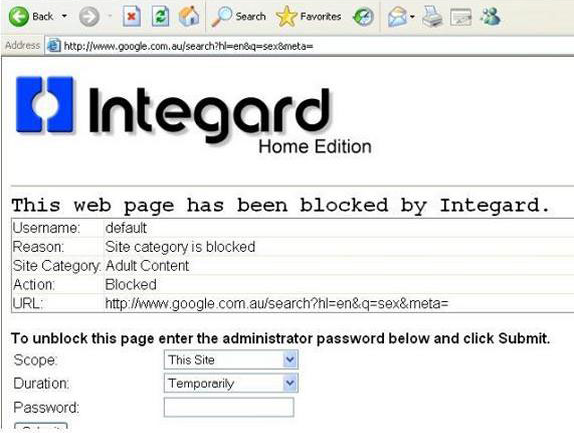 Integard, Access Restriction Software Screenshot