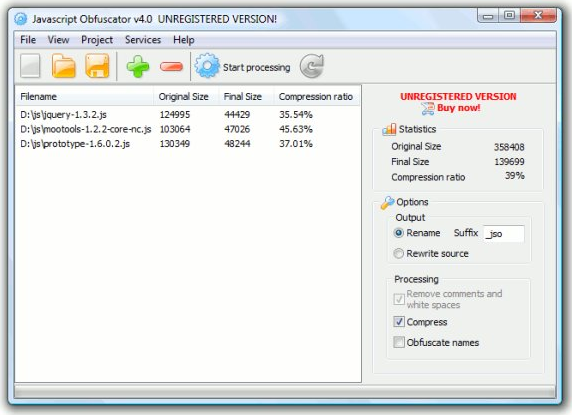 Javascript Obfuscator Enterprise License Screenshot