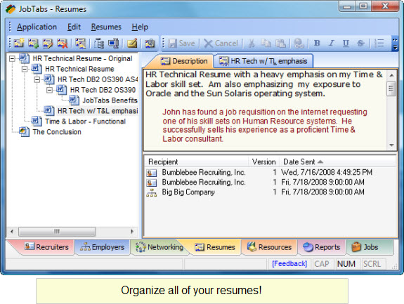 JobTabs Job Search & Resume, Job Search & Business Card Software Screenshot
