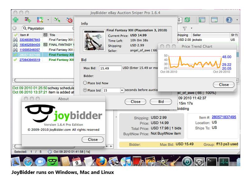 JoyBidder eBay Auction Sniper Pro Edition Screenshot
