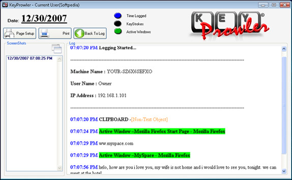 Keylogger Software, KeyProwler Monitor Pro Screenshot