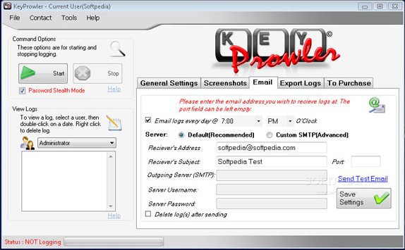 KeyProwler Monitor Pro, Keylogger Software Screenshot