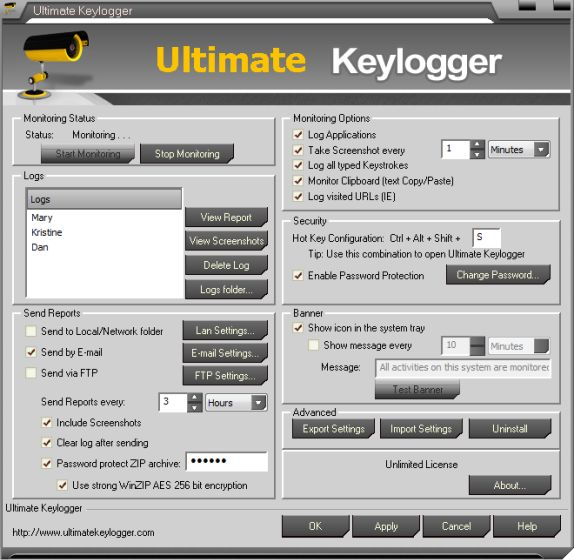 KRyLack Ultimate Keylogger Screenshot