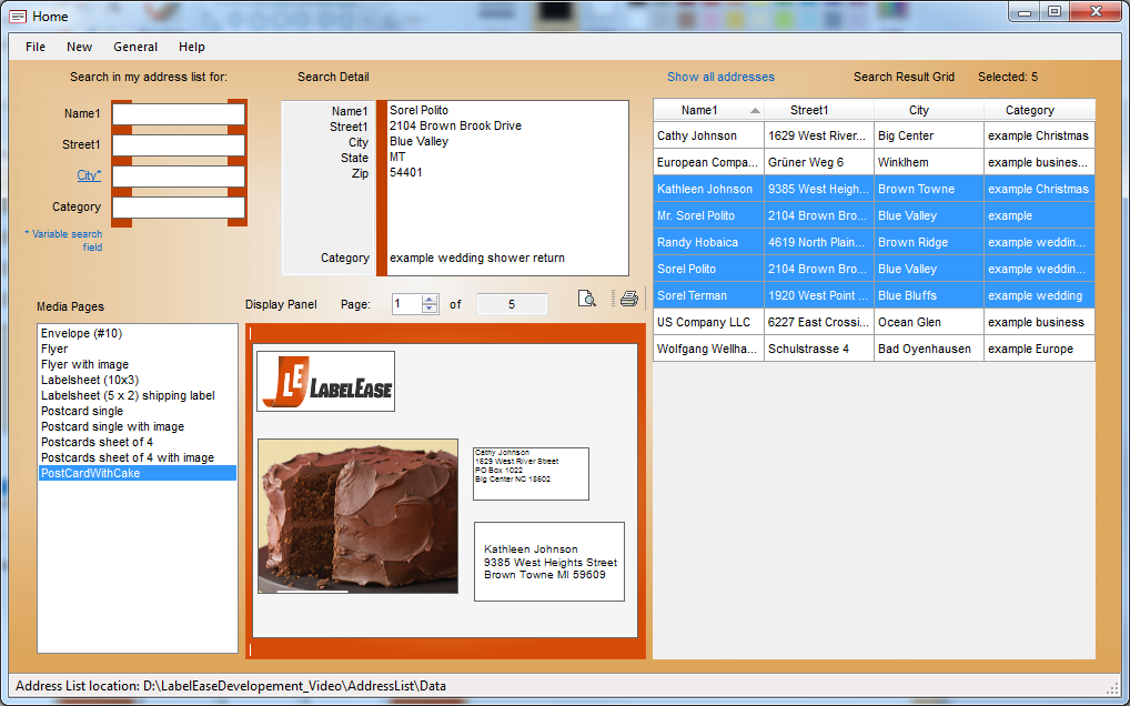 LabelEase, Contact Management Software Screenshot