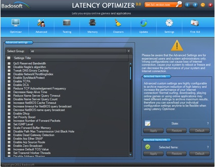 PC Optimization Software, Latency Optimizer Screenshot