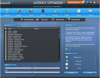 Software Utilities, Latency Optimizer Screenshot