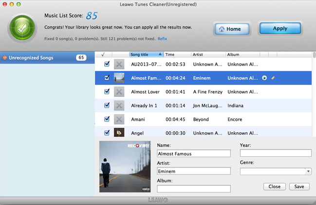 Leawo Tunes Cleaner Win & Mac, Software Utilities, Files and Folders Software Screenshot