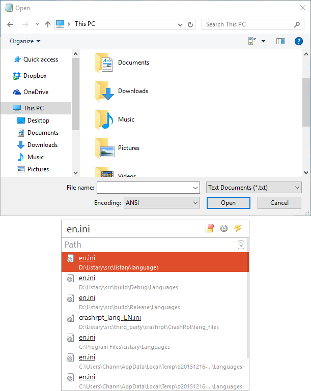 Listary Pro, Folder Software Screenshot