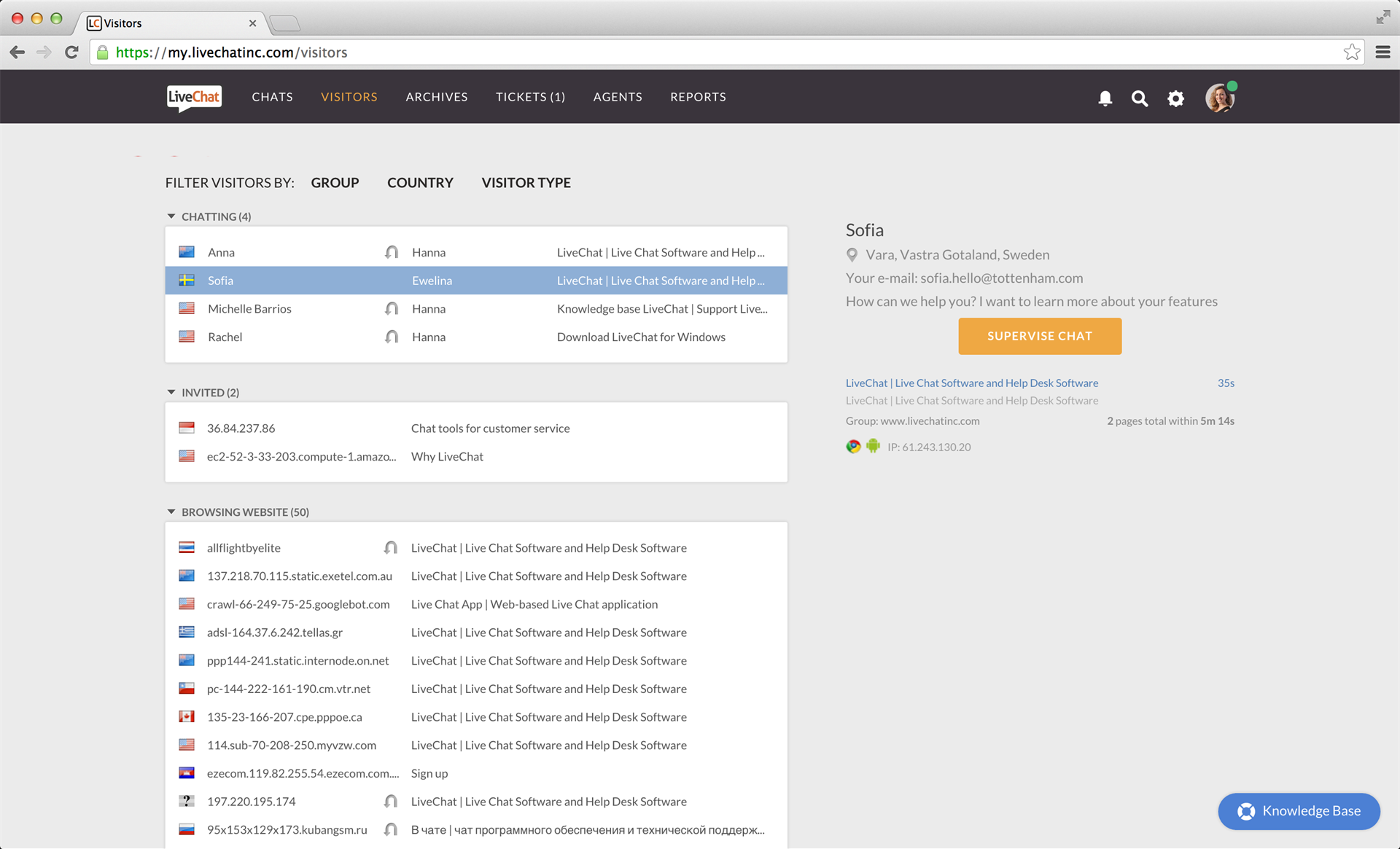 LiveChat, Business Management Software Screenshot