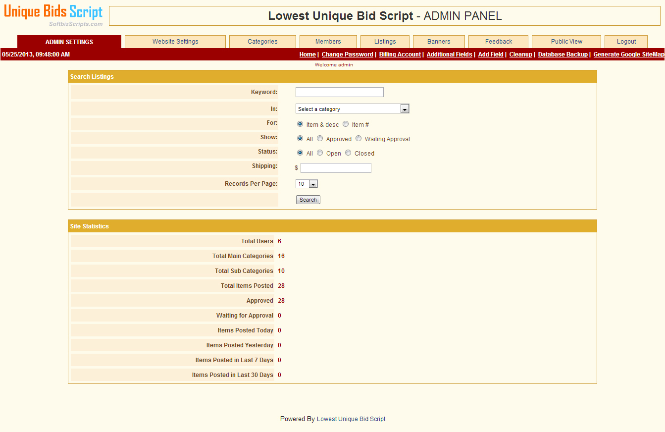 Lowest Unique bid script, Website Builder Software Screenshot