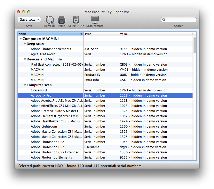 Mac Product Key Finder Pro Screenshot