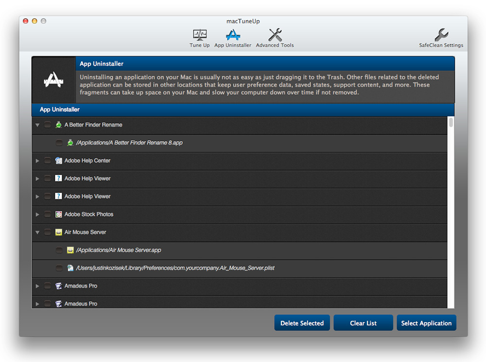 MacTuneUp, Registry Cleaner Software Screenshot
