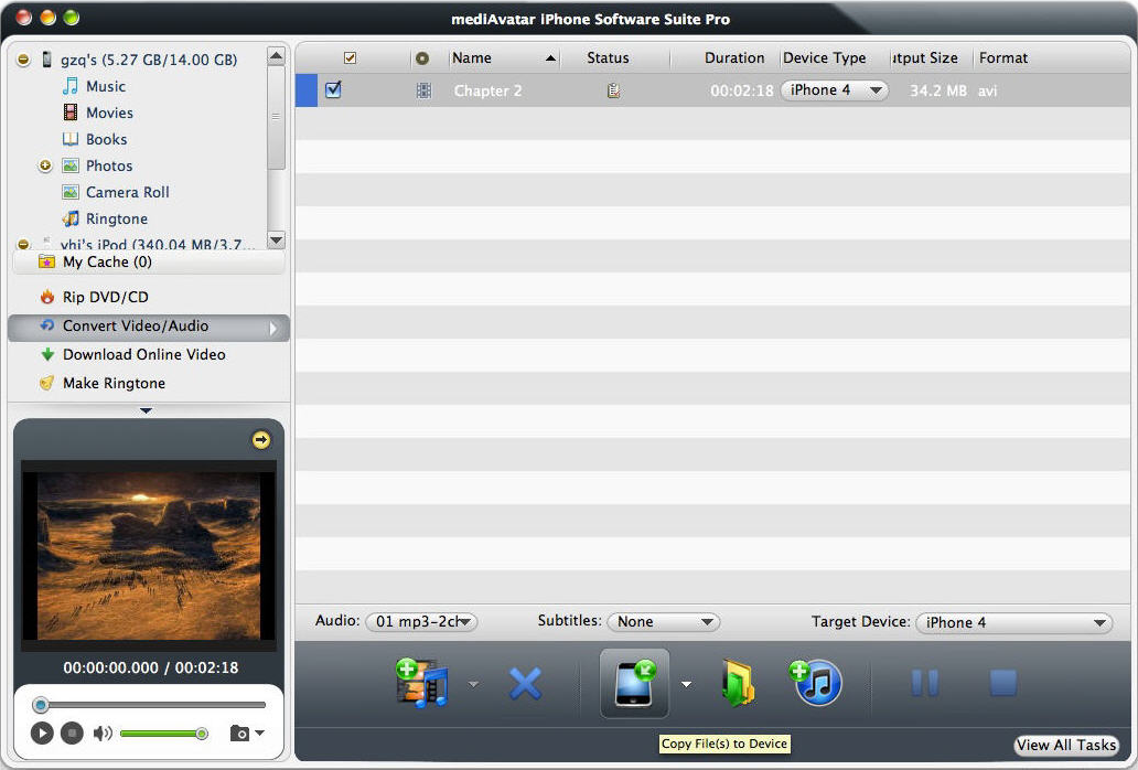 mediAvatar iPhone Software Suite Pro, Video Software Screenshot