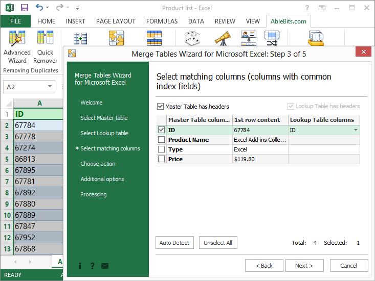 AbleBits: Merge Tables Wizard for Microsoft Excel, Business & Finance Software Screenshot