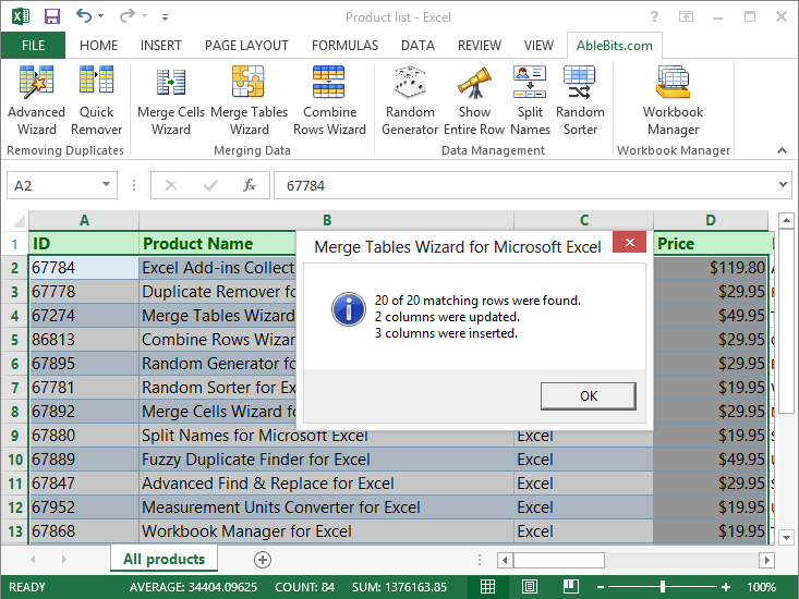 Business & Finance Software, AbleBits: Merge Tables Wizard for Microsoft Excel Screenshot