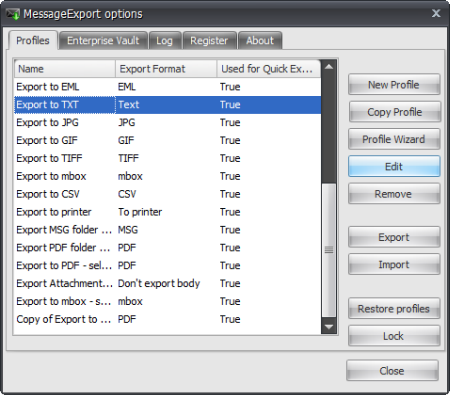 Document Conversion Software, MessageExport add-in for Outlook Screenshot