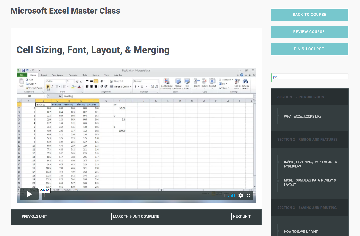 Microsoft Excel Master Class, Learning and Courses Software Screenshot