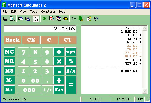 Moffsoft Calculator, Productivity Software Screenshot