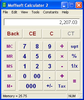 Moffsoft Calculator, Calculator Software Screenshot