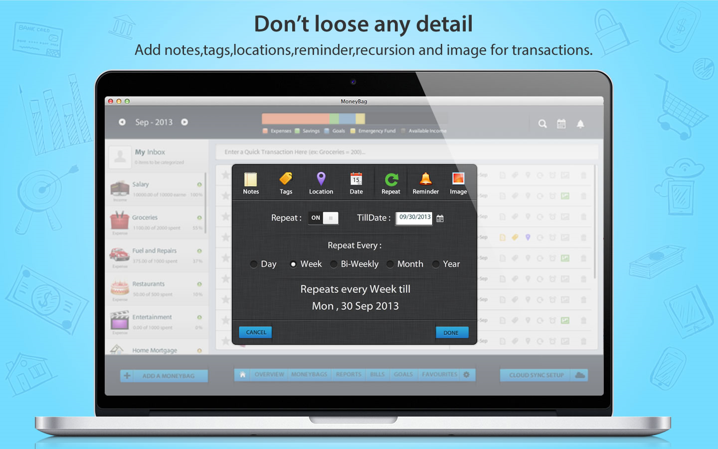 MoneyBag, Personal Finance Software Screenshot