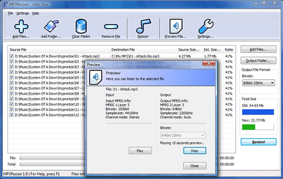 MP3Resizer, MP3 Recording Software Screenshot