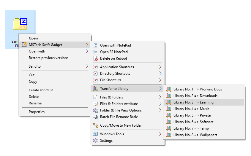MSTech Swift Gadget, File Management Software Screenshot