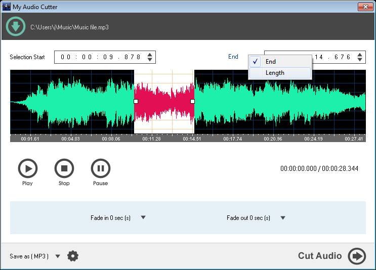 My Audio Cutter, Audio Software Screenshot