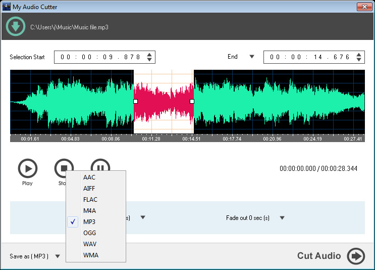 My Audio Cutter, MP3 Recording Software Screenshot