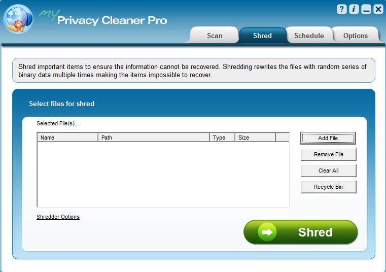 My Privacy Cleaner Pro, Access Restriction Software Screenshot