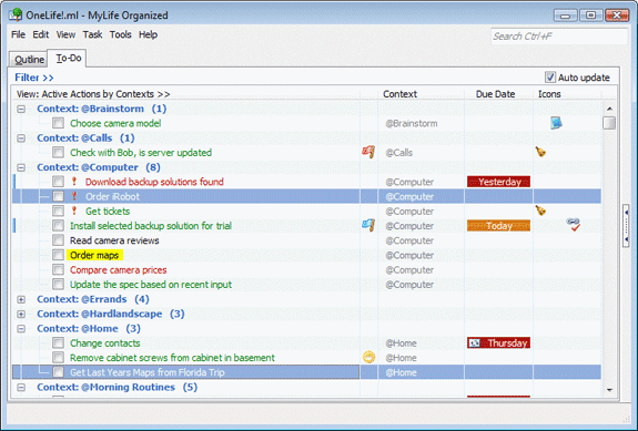 MyLifeOrganized Professional, Productivity Software Screenshot