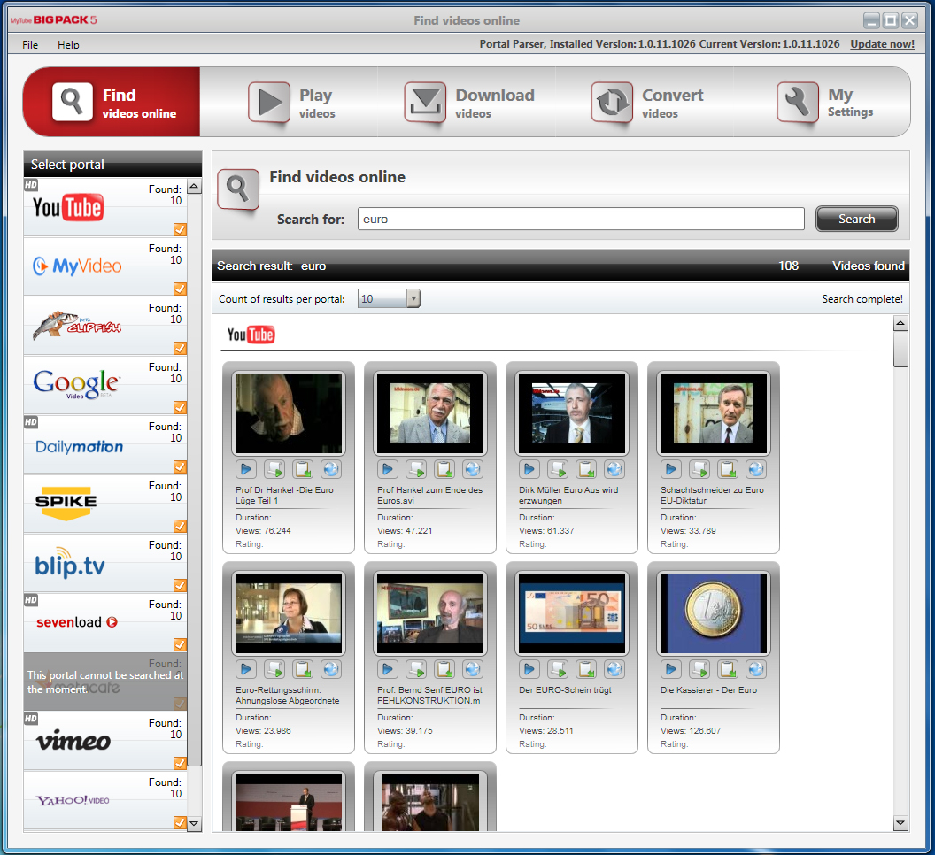 MyTube BigPack, Internet Software Screenshot