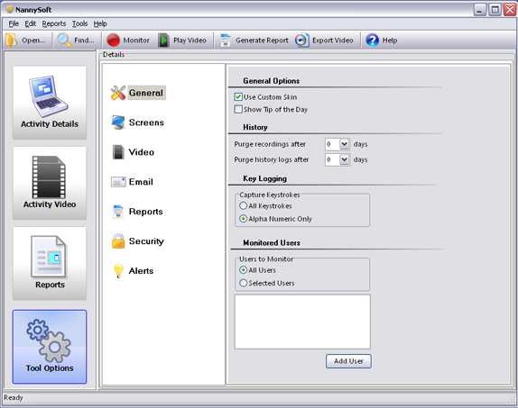 NannySoft, Security Software, Activity Monitoring Software Screenshot