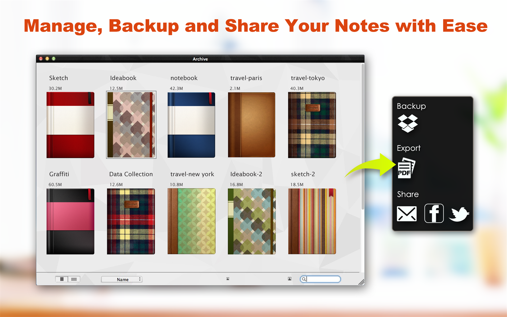 NoteLedge for Mac, Productivity Software Screenshot