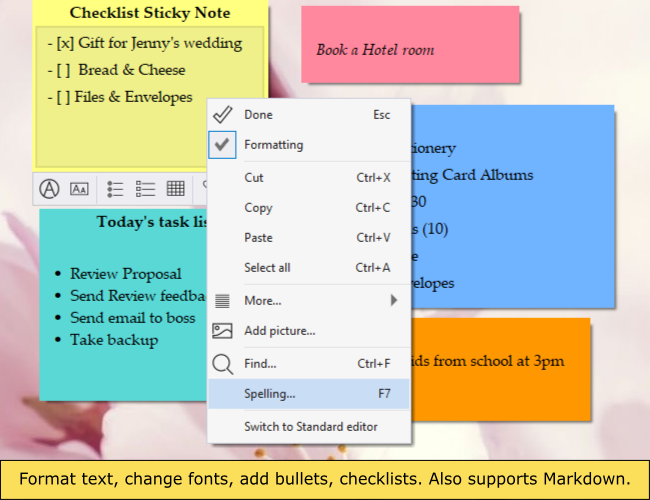 Notezilla, Notes Software Screenshot
