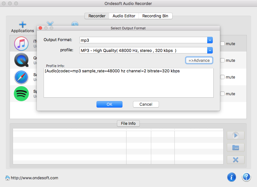 Ondesoft Audio Recorder for Mac, Recording Studio Software Screenshot